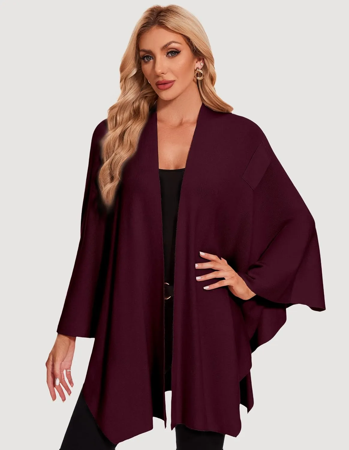 PULI Womens Elegant Cross Front Shawl Wraps Knitted Ponchos Cape Light Weight Poncho Sweater Soft Warm Travel Wraps
