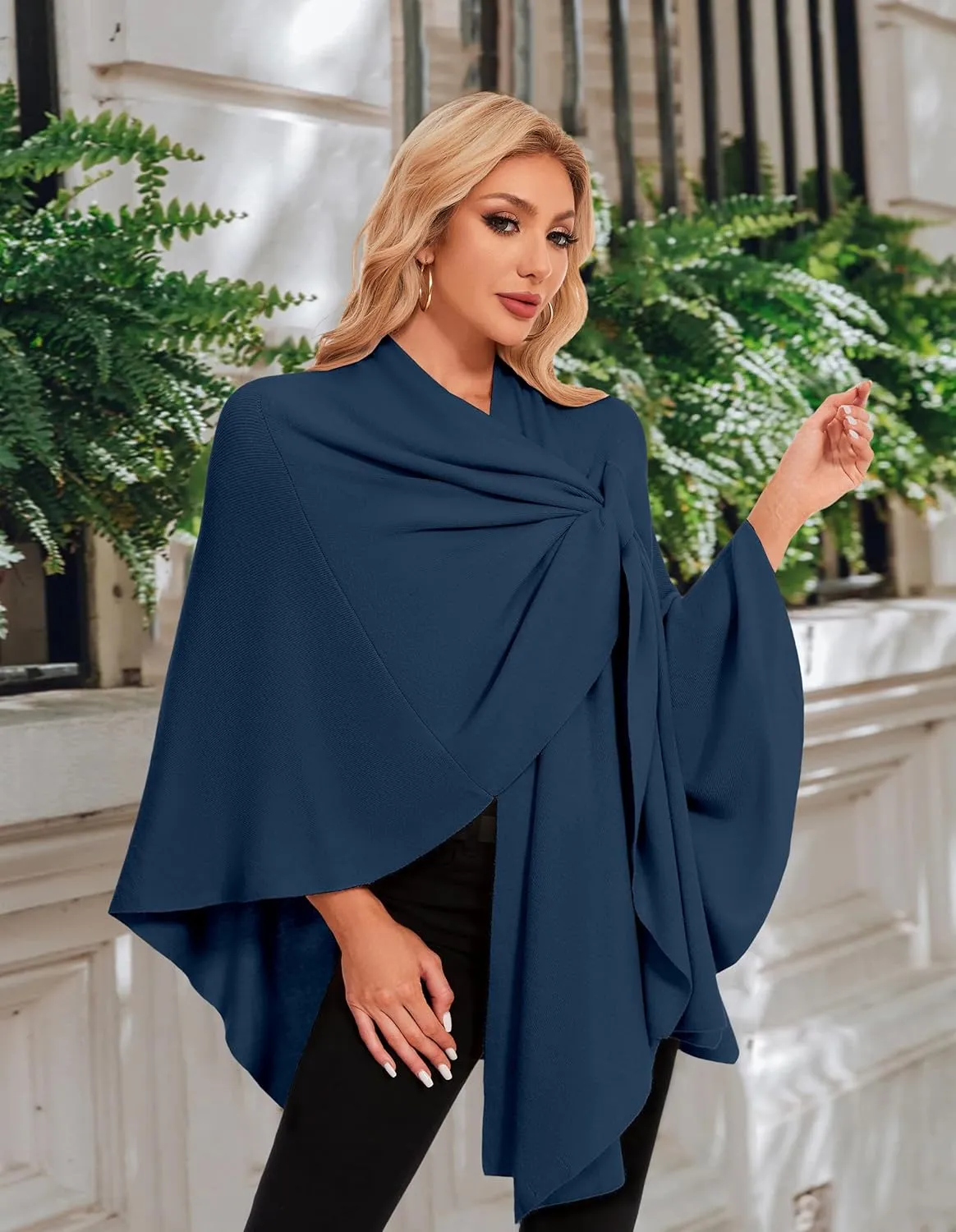 PULI Womens Elegant Cross Front Shawl Wraps Knitted Ponchos Cape Light Weight Poncho Sweater Soft Warm Travel Wraps