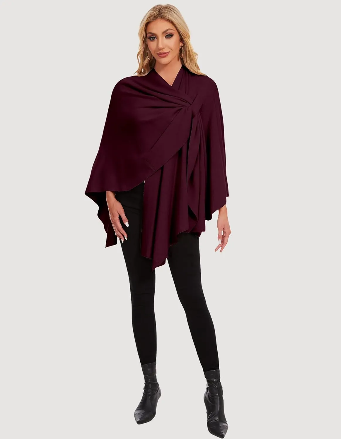 PULI Womens Elegant Cross Front Shawl Wraps Knitted Ponchos Cape Light Weight Poncho Sweater Soft Warm Travel Wraps