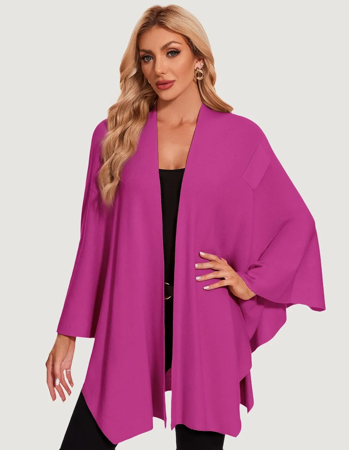 PULI Womens Elegant Cross Front Shawl Wraps Knitted Ponchos Cape Light Weight Poncho Sweater Soft Warm Travel Wraps