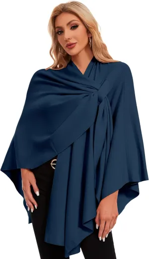 PULI Womens Elegant Cross Front Shawl Wraps Knitted Ponchos Cape Light Weight Poncho Sweater Soft Warm Travel Wraps