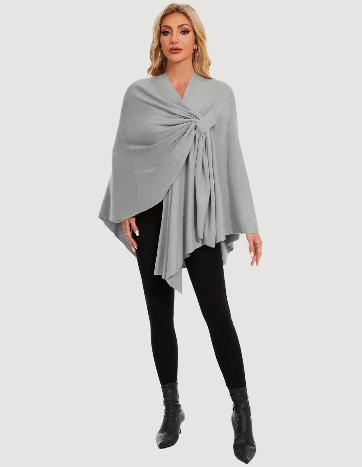 PULI Womens Elegant Cross Front Shawl Wraps Knitted Ponchos Cape Light Weight Poncho Sweater Soft Warm Travel Wraps