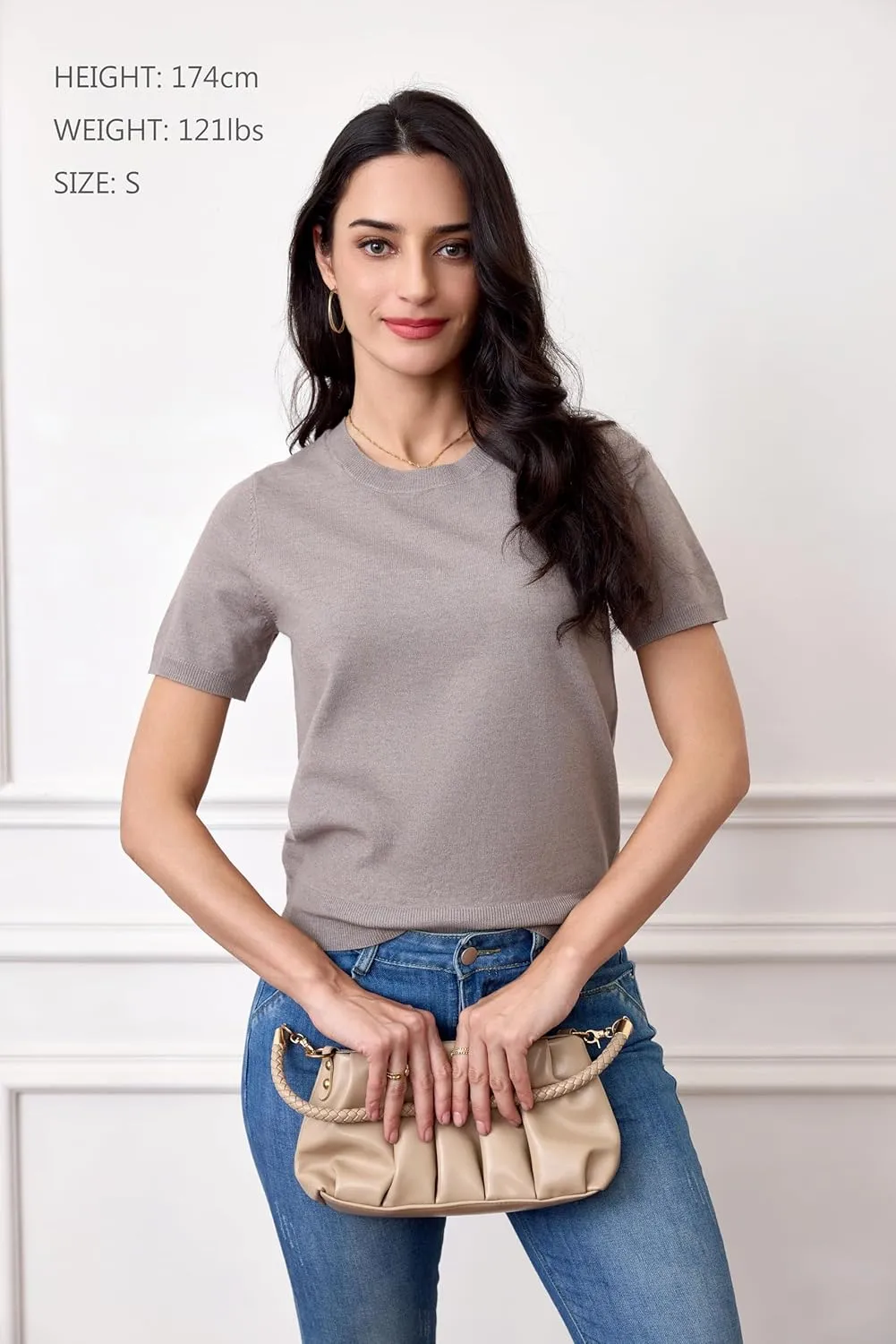 QJQ Women's Short Sleeve Sweater Crewneck Ribbed Knit Tops Business Casual Blouses T Shirt Summer Basic Tee