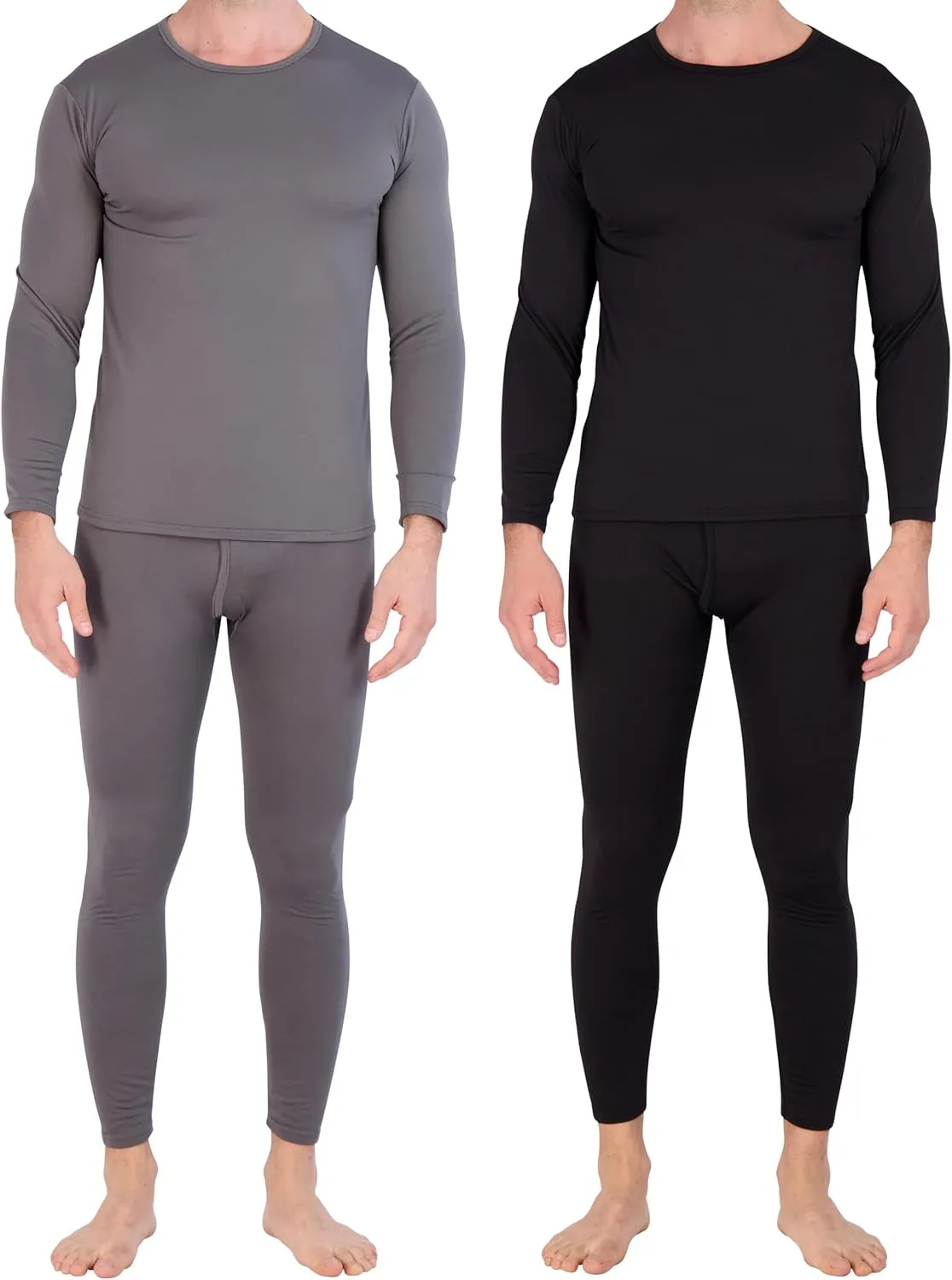 Real Essentials 4 Piece: Men's Thermal Underwear Sets - Long Sleeve Top & Bottom Fleece Long Johns (Available in Big & Tall)