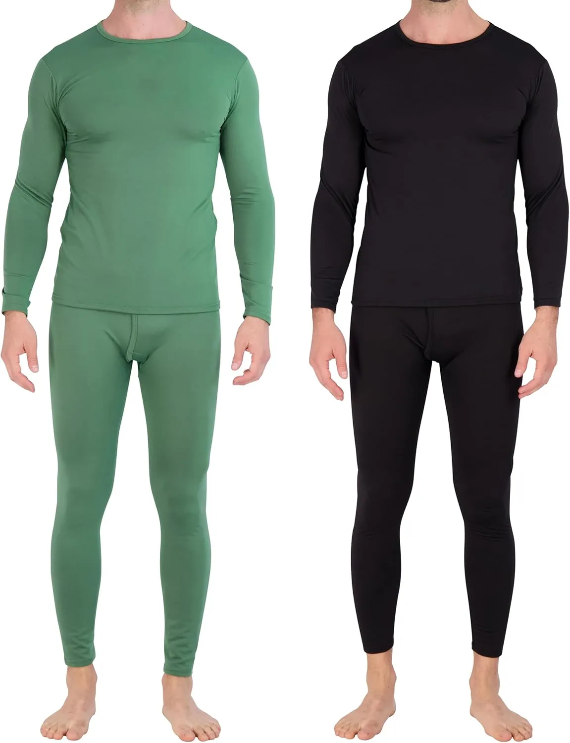 Real Essentials 4 Piece: Men's Thermal Underwear Sets - Long Sleeve Top & Bottom Fleece Long Johns (Available in Big & Tall)