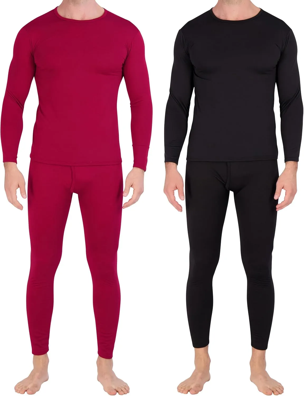 Real Essentials 4 Piece: Men's Thermal Underwear Sets - Long Sleeve Top & Bottom Fleece Long Johns (Available in Big & Tall)