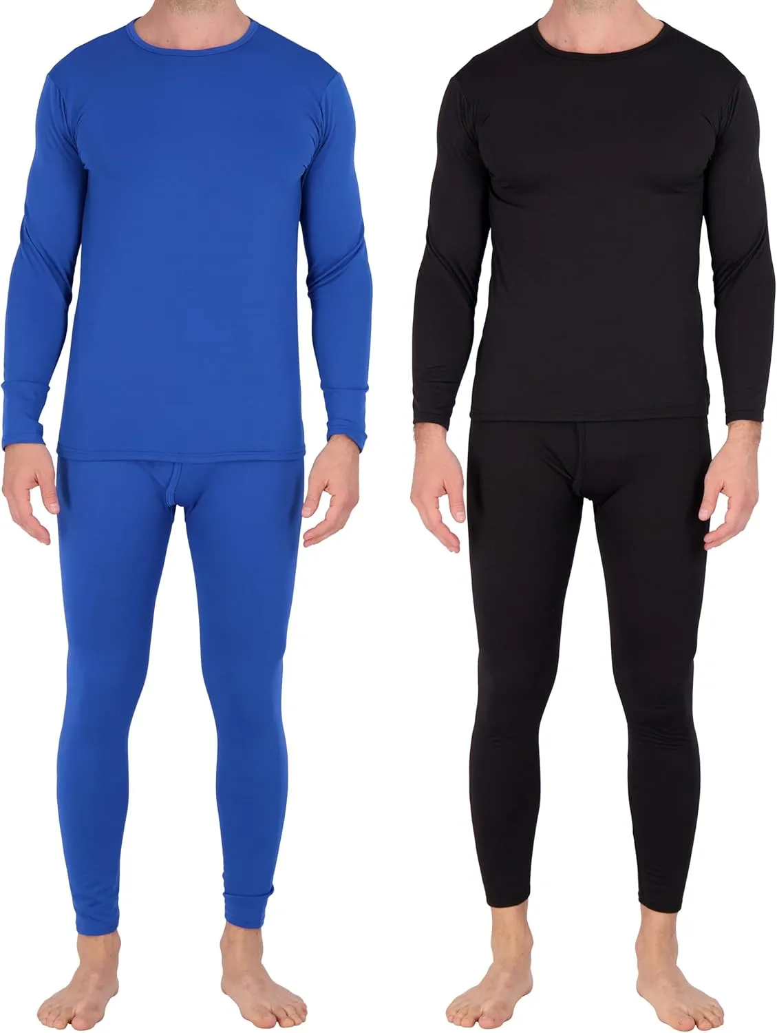 Real Essentials 4 Piece: Men's Thermal Underwear Sets - Long Sleeve Top & Bottom Fleece Long Johns (Available in Big & Tall)