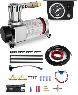 Retrue On Board Air Compressor System for Truck Universal Air Bags Compressor Kit with Gauge