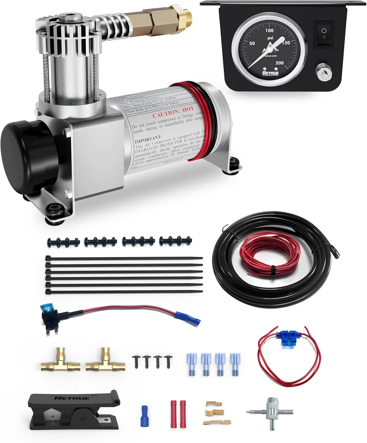 Retrue On Board Air Compressor System for Truck Universal Air Bags Compressor Kit with Gauge