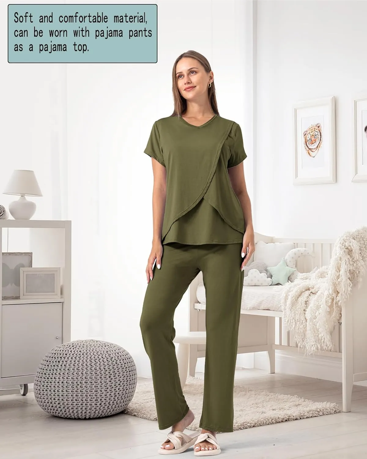 Rnxrbb V Neck Nursing Tops for Breastfeeding Tshirts Summer Postpartum Clothes Sets Short Sleeve 3 Pack Double Layer