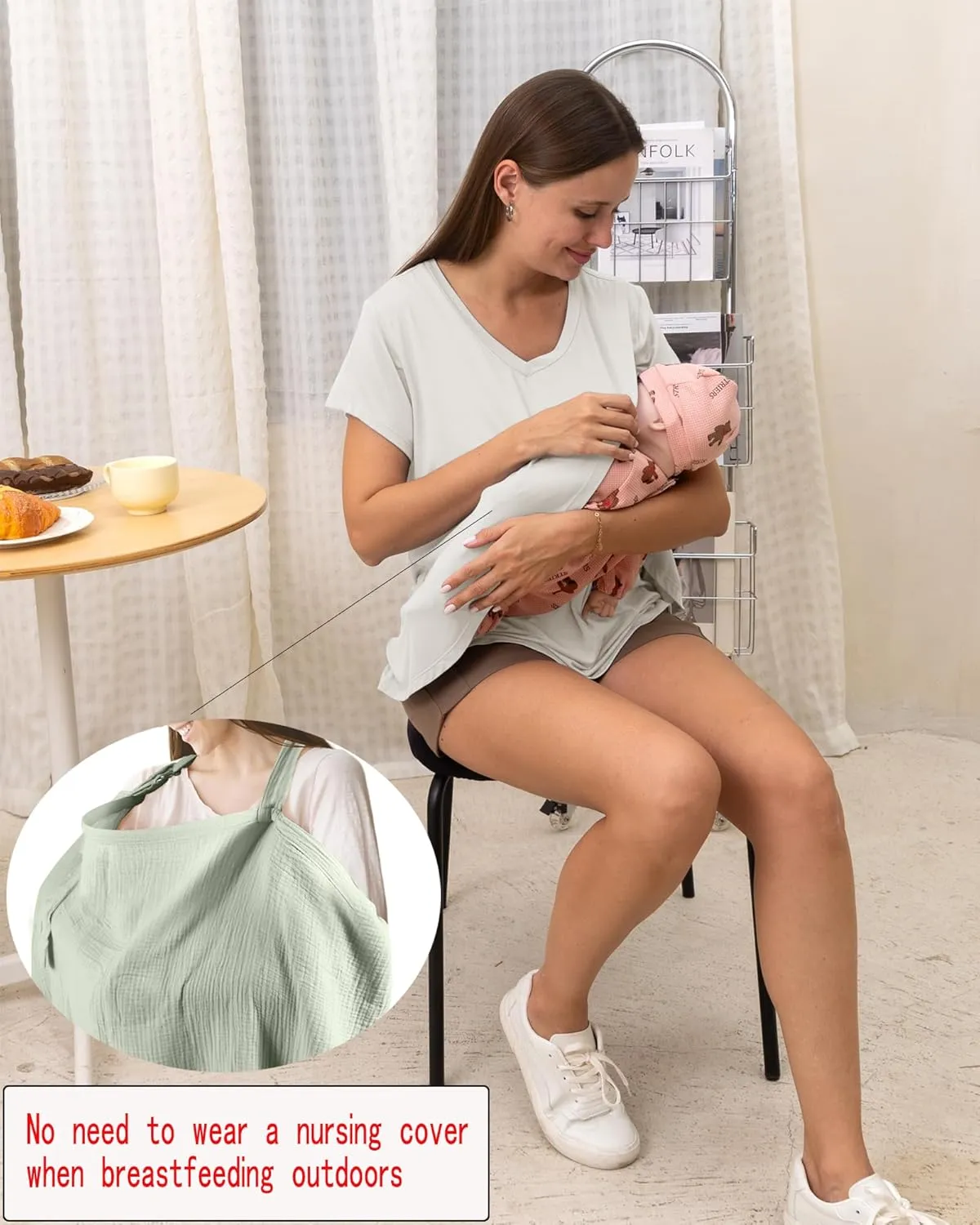 Rnxrbb V Neck Nursing Tops for Breastfeeding Tshirts Summer Postpartum Clothes Sets Short Sleeve 3 Pack Double Layer