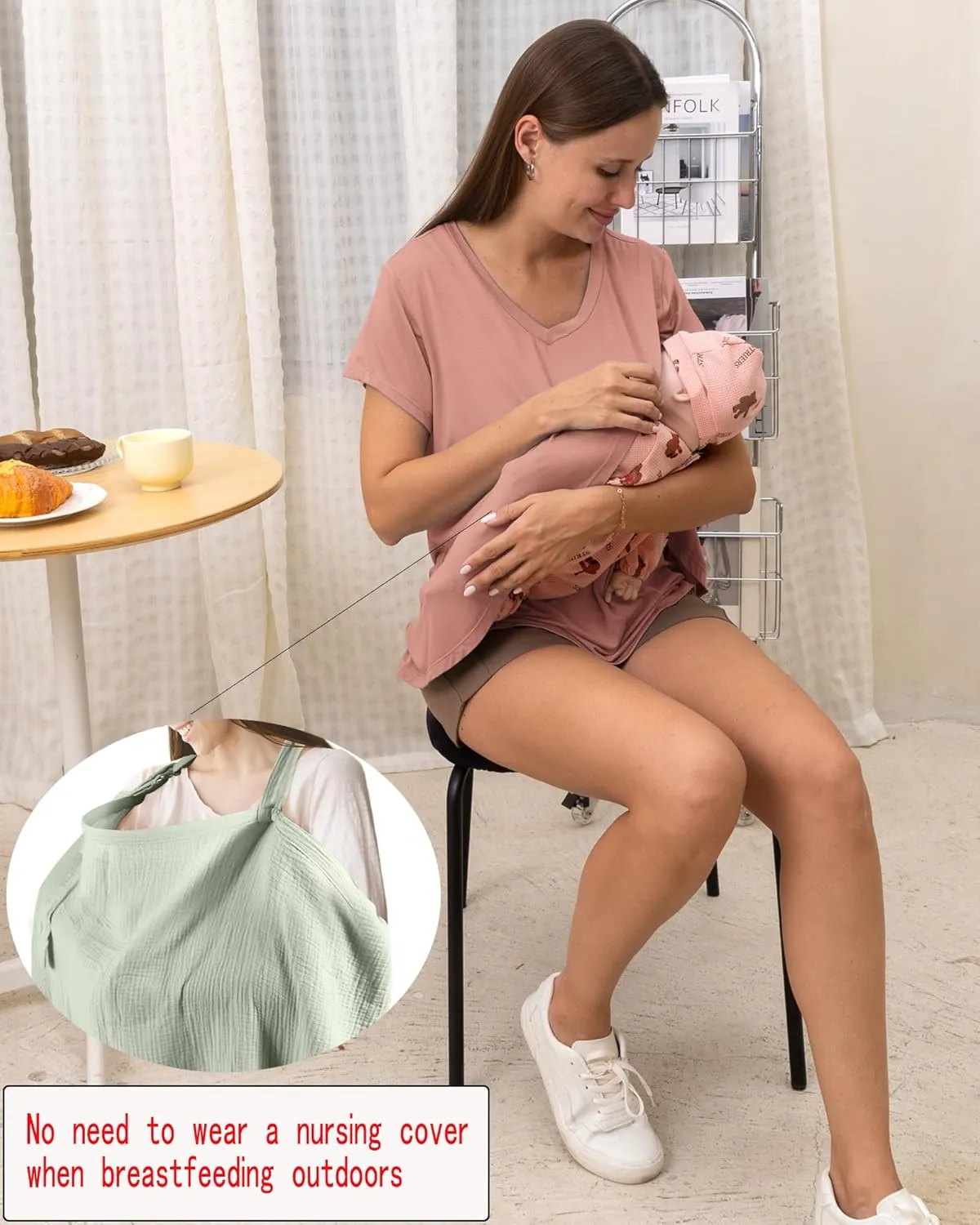 Rnxrbb V Neck Nursing Tops for Breastfeeding Tshirts Summer Postpartum Clothes Sets Short Sleeve 3 Pack Double Layer