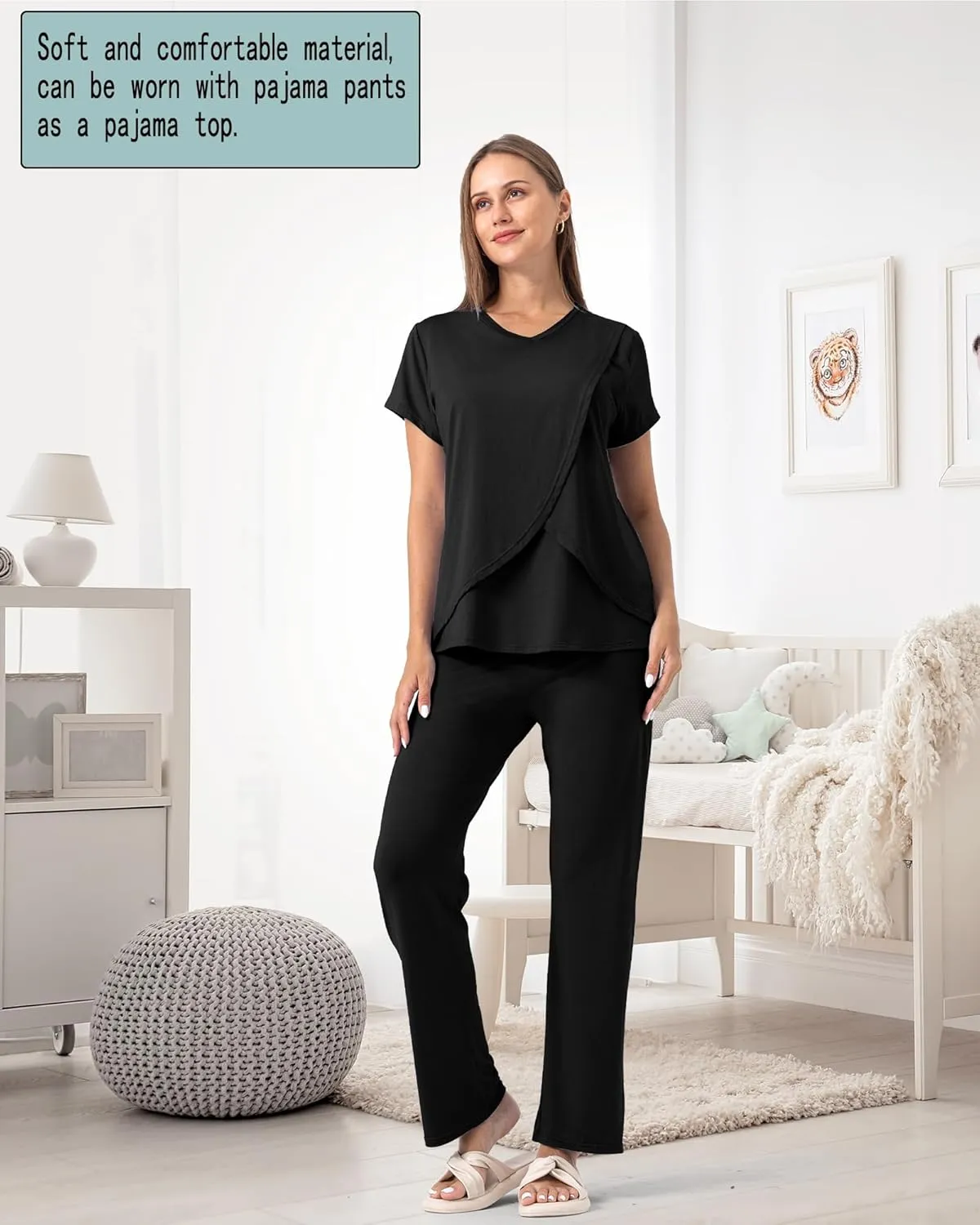 Rnxrbb V Neck Nursing Tops for Breastfeeding Tshirts Summer Postpartum Clothes Sets Short Sleeve 3 Pack Double Layer