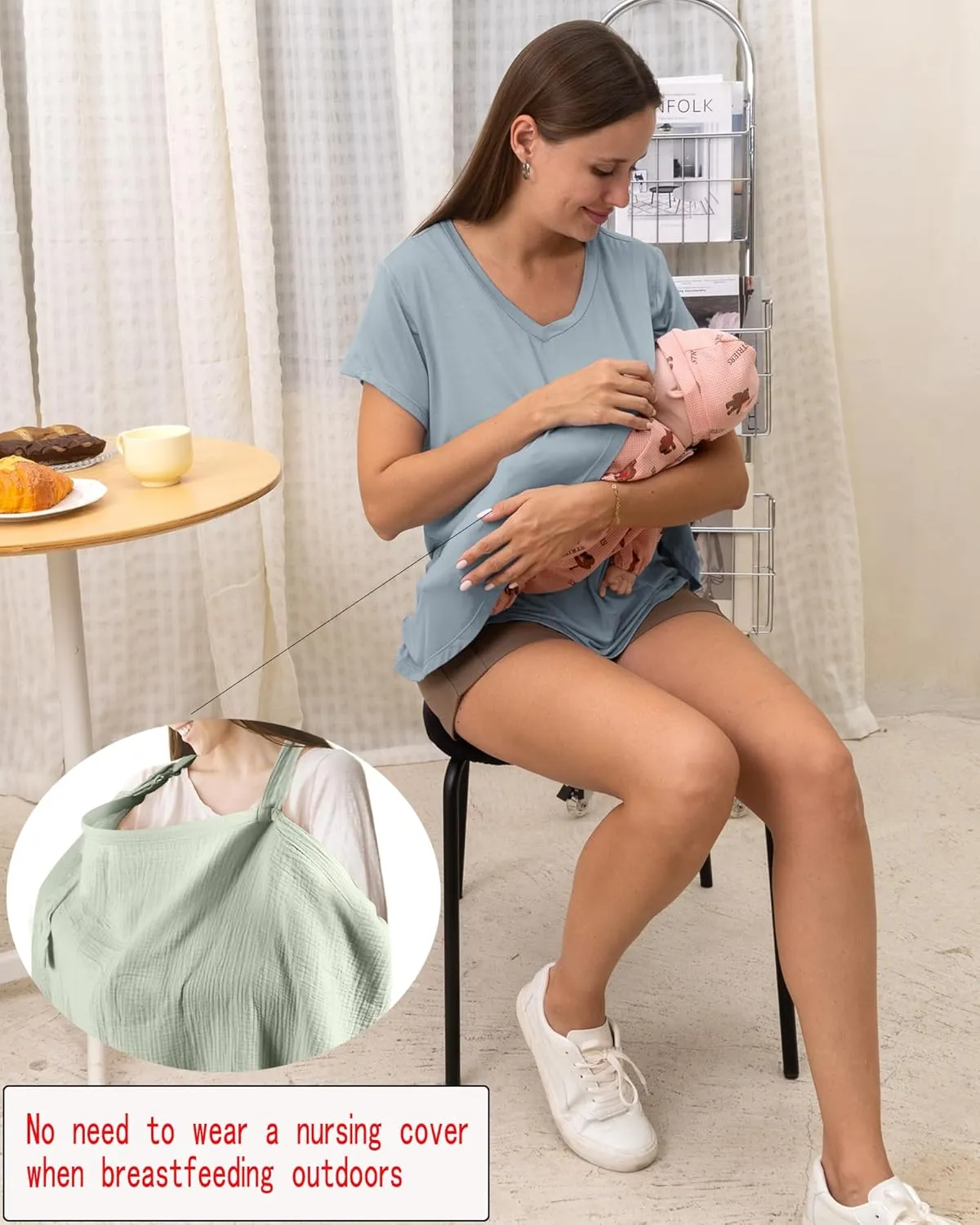 Rnxrbb V Neck Nursing Tops for Breastfeeding Tshirts Summer Postpartum Clothes Sets Short Sleeve 3 Pack Double Layer