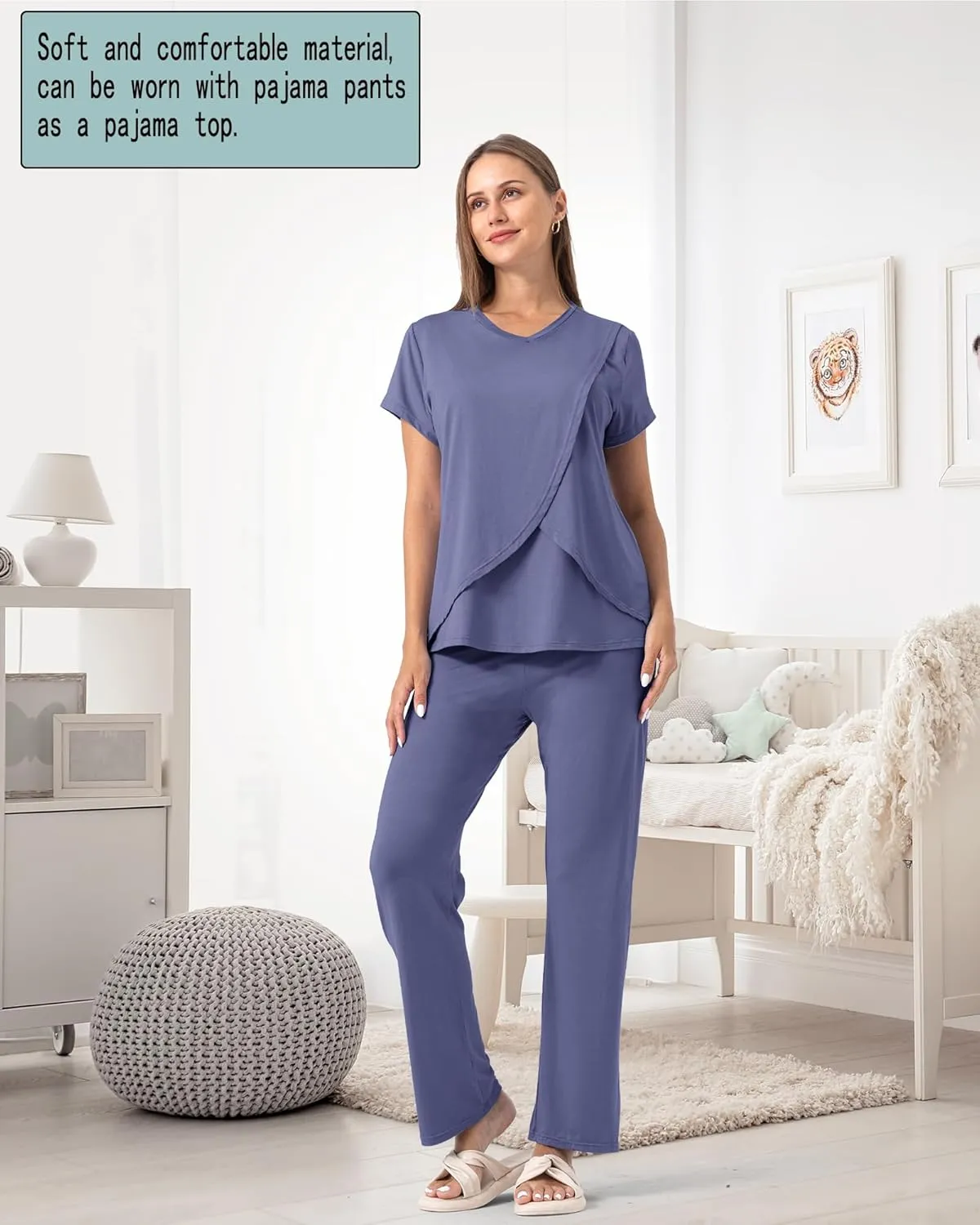 Rnxrbb V Neck Nursing Tops for Breastfeeding Tshirts Summer Postpartum Clothes Sets Short Sleeve 3 Pack Double Layer