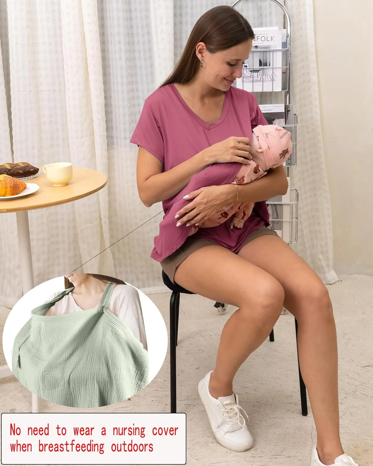 Rnxrbb V Neck Nursing Tops for Breastfeeding Tshirts Summer Postpartum Clothes Sets Short Sleeve 3 Pack Double Layer