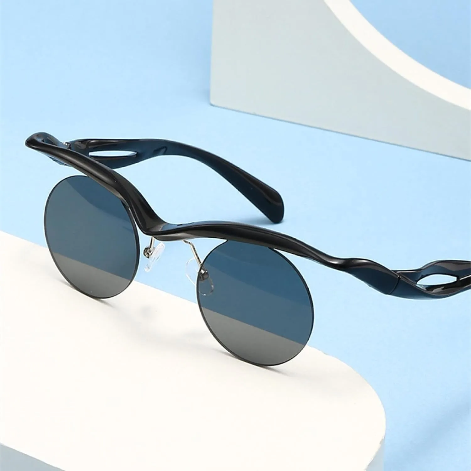 Round Rimless Punk Sunglasses for Women Luxury Special Shape Trendy
