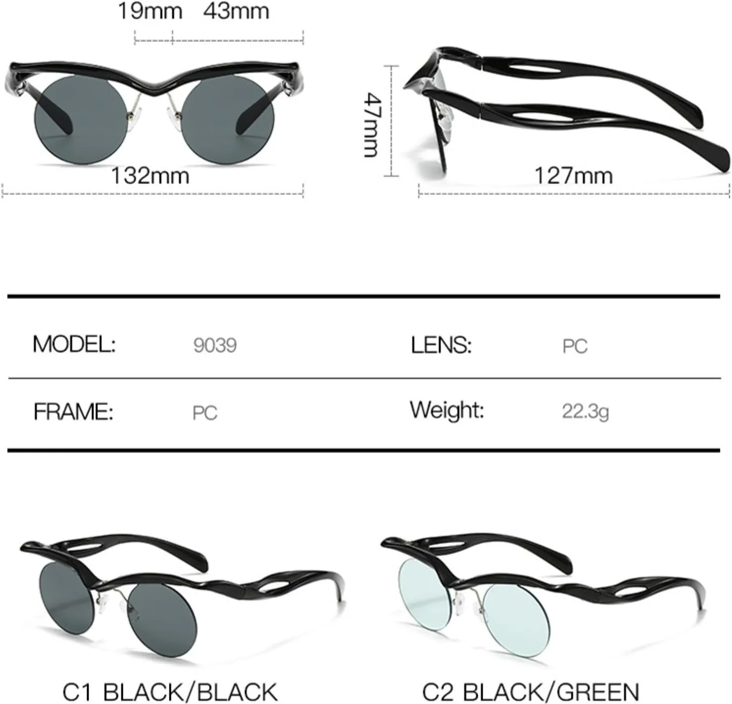 Round Rimless Punk Sunglasses for Women Luxury Special Shape Trendy