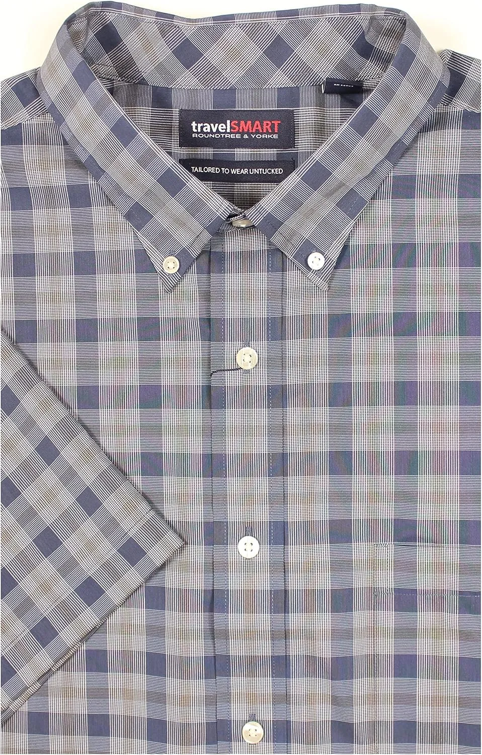 Roundtree & Yorke TravelSMART Men's Big and Tall Short Sleeve Button-Down Shirt Wrinkle Resistant Non-Iron Easy-Care