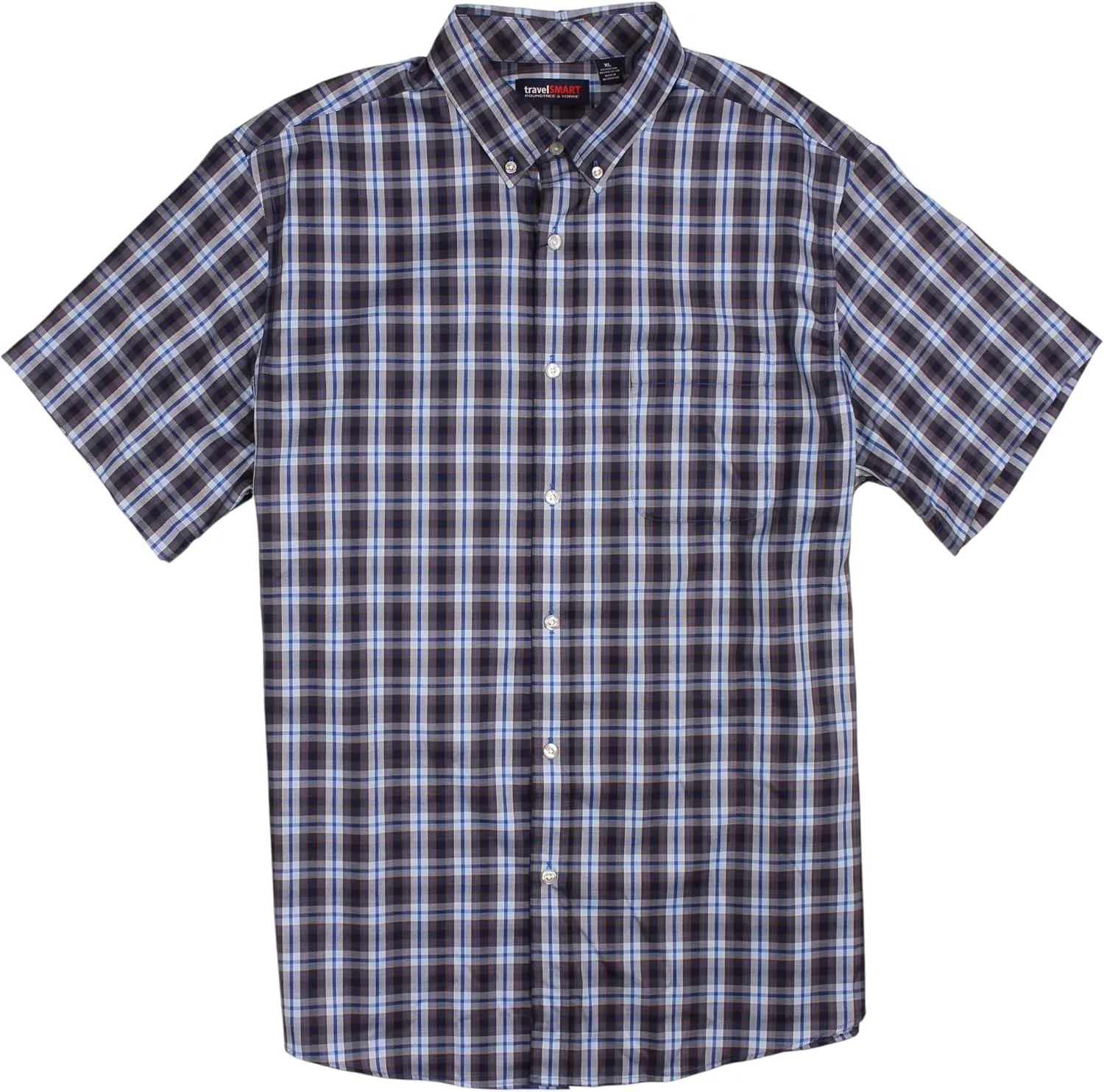 Roundtree & Yorke TravelSMART Men's Short Sleeve Button-Down Shirt Wrinkle Resistant Non-Iron Regular Sizes