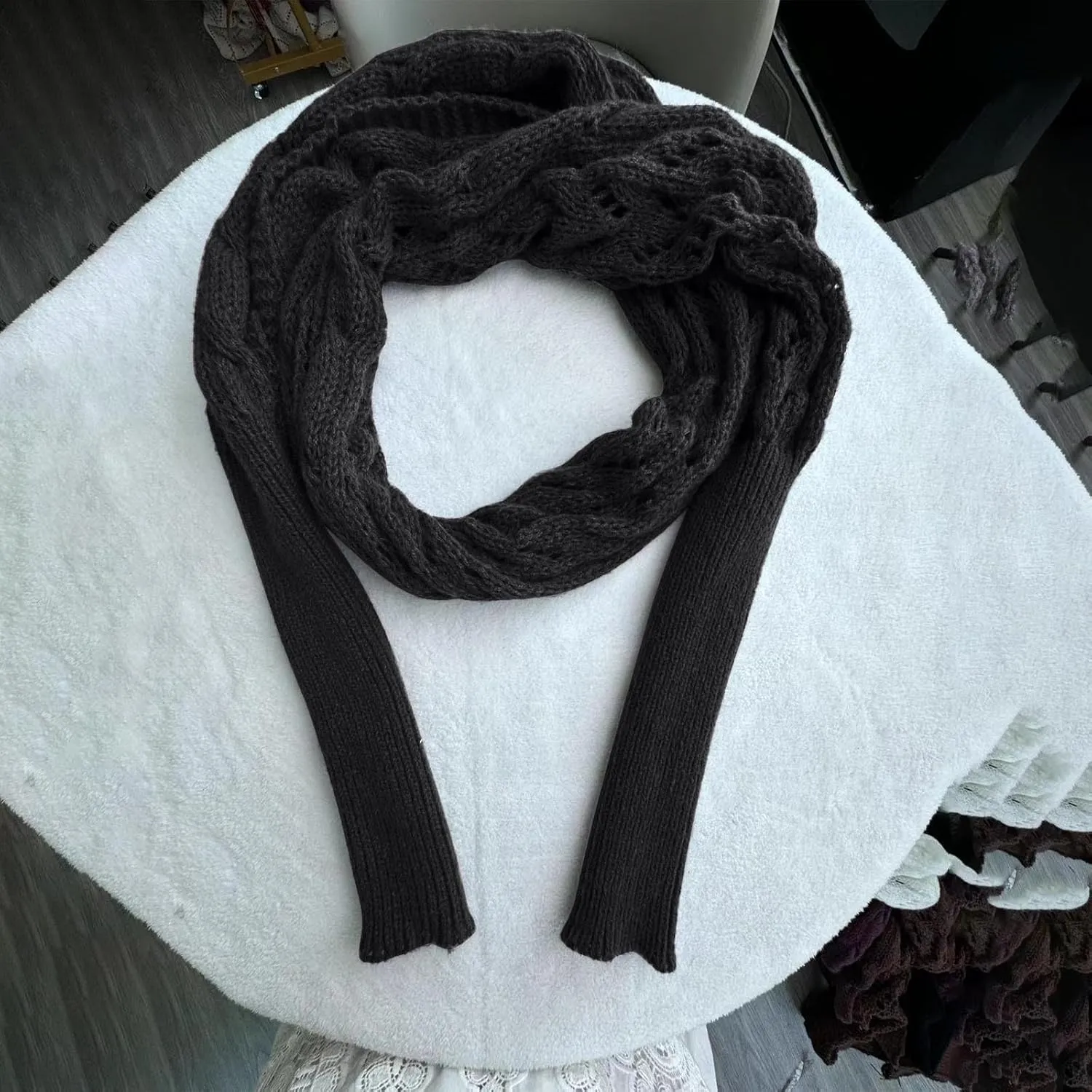 Scarf with Sleeves for Women,Knitted Double Sleeve Scarf Cross Wrap Sweater Shawl Winter Crochet Shrug Scarves