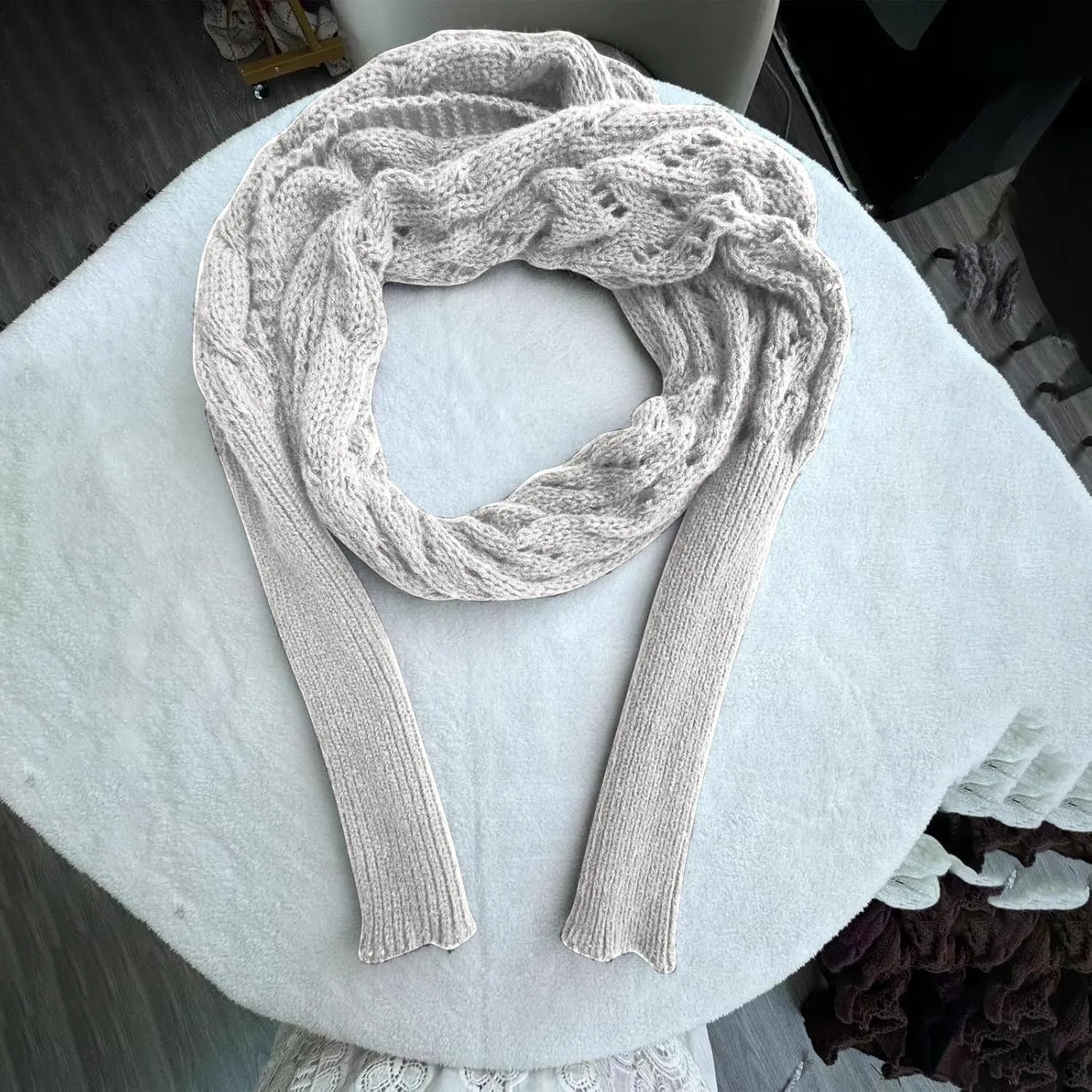 Scarf with Sleeves for Women,Knitted Double Sleeve Scarf Cross Wrap Sweater Shawl Winter Crochet Shrug Scarves