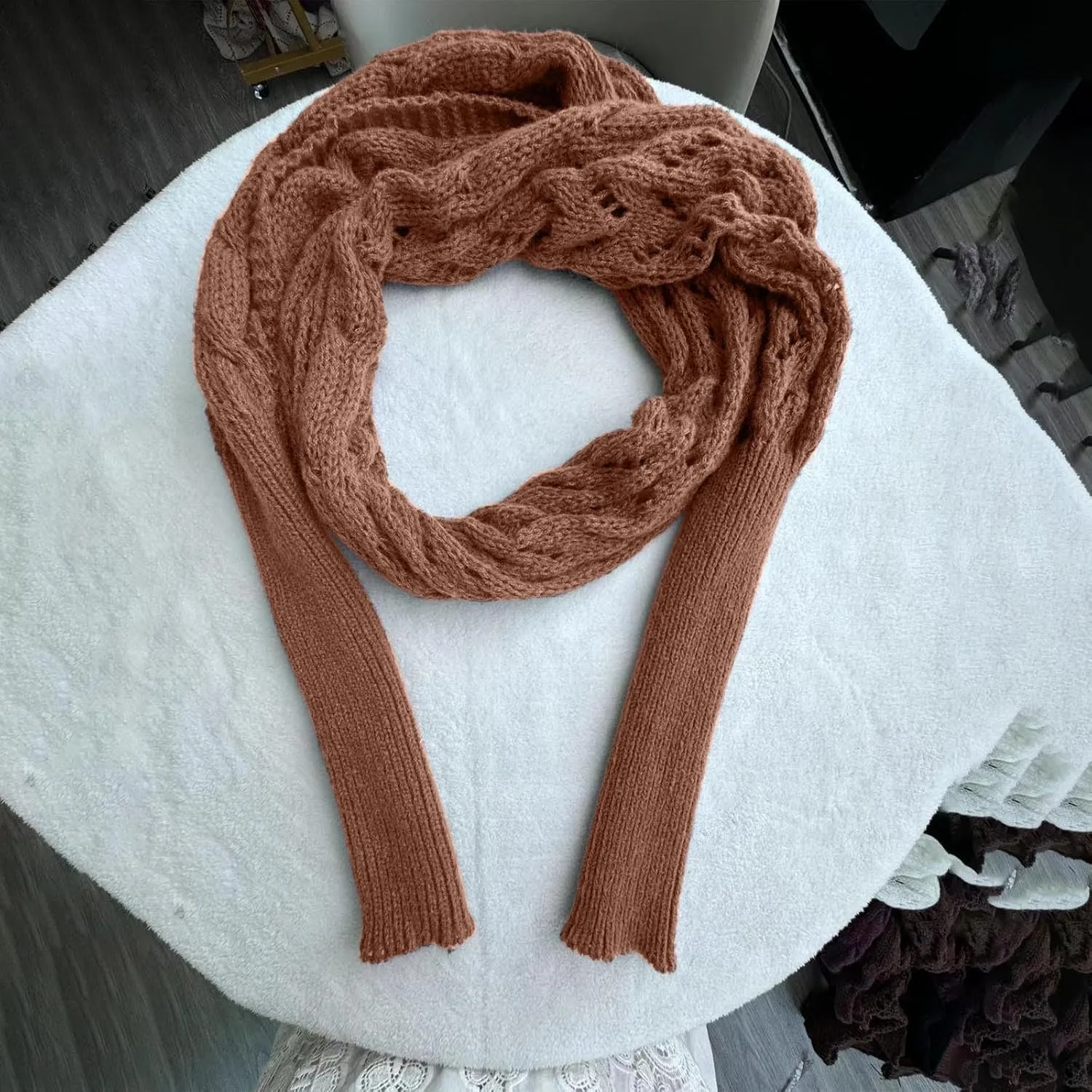 Scarf with Sleeves for Women,Knitted Double Sleeve Scarf Cross Wrap Sweater Shawl Winter Crochet Shrug Scarves