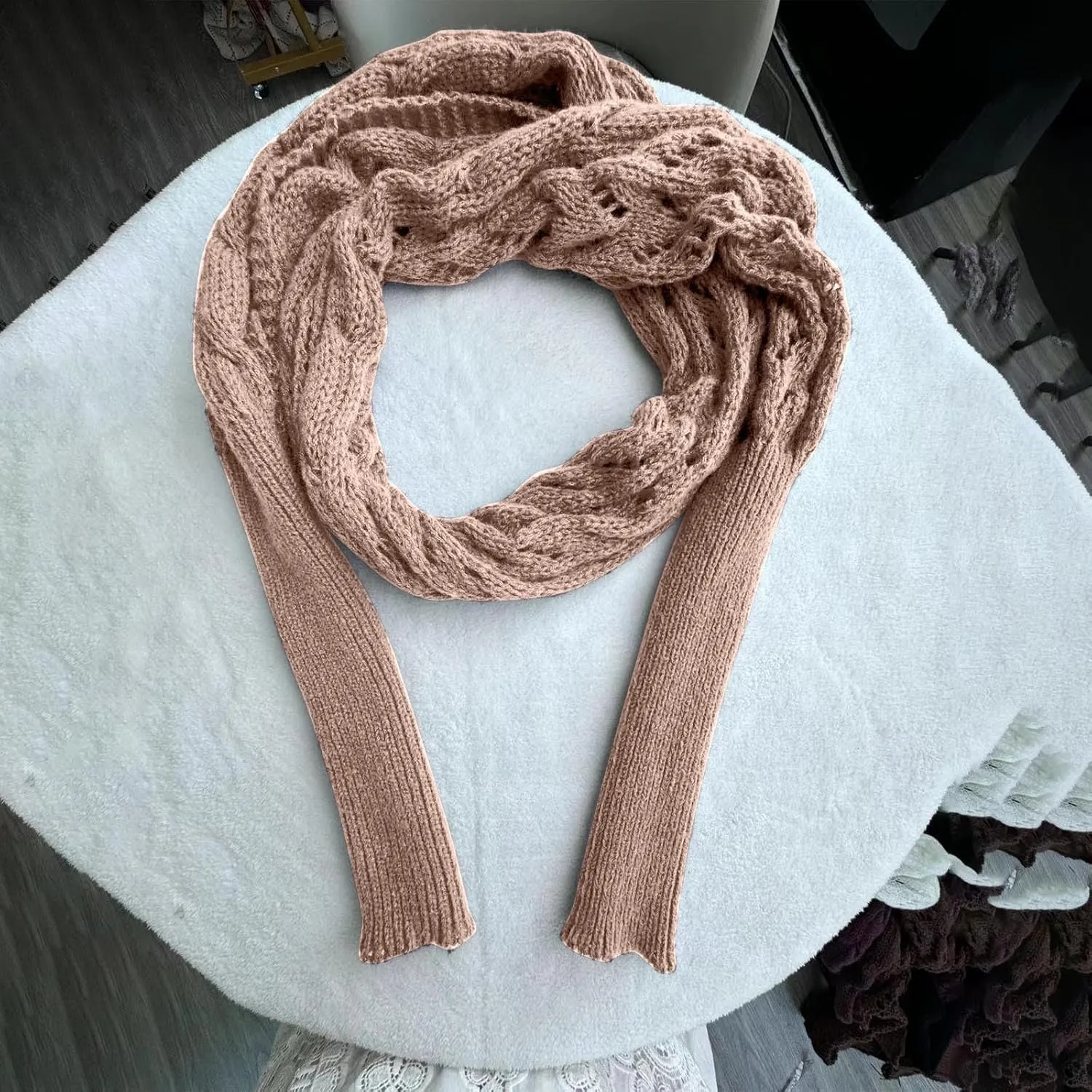Scarf with Sleeves for Women,Knitted Double Sleeve Scarf Cross Wrap Sweater Shawl Winter Crochet Shrug Scarves
