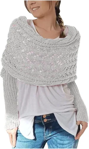 Scarf with Sleeves for Women,Knitted Double Sleeve Scarf Cross Wrap Sweater Shawl Winter Crochet Shrug Scarves