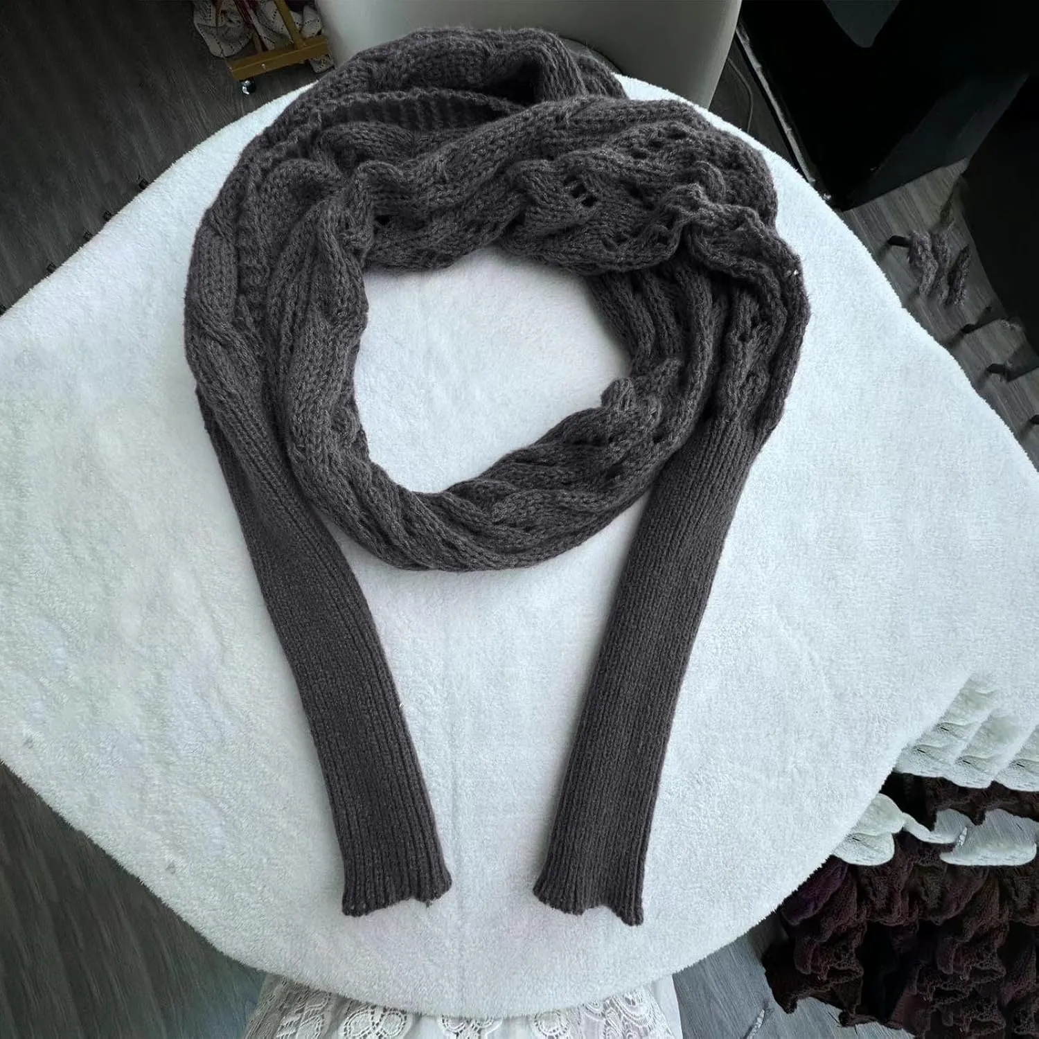 Scarf with Sleeves for Women,Knitted Double Sleeve Scarf Cross Wrap Sweater Shawl Winter Crochet Shrug Scarves