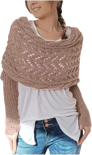 Scarf with Sleeves for Women,Knitted Double Sleeve Scarf Cross Wrap Sweater Shawl Winter Crochet Shrug Scarves