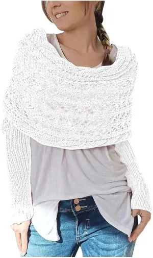 Scarf with Sleeves for Women,Knitted Double Sleeve Scarf Cross Wrap Sweater Shawl Winter Crochet Shrug Scarves