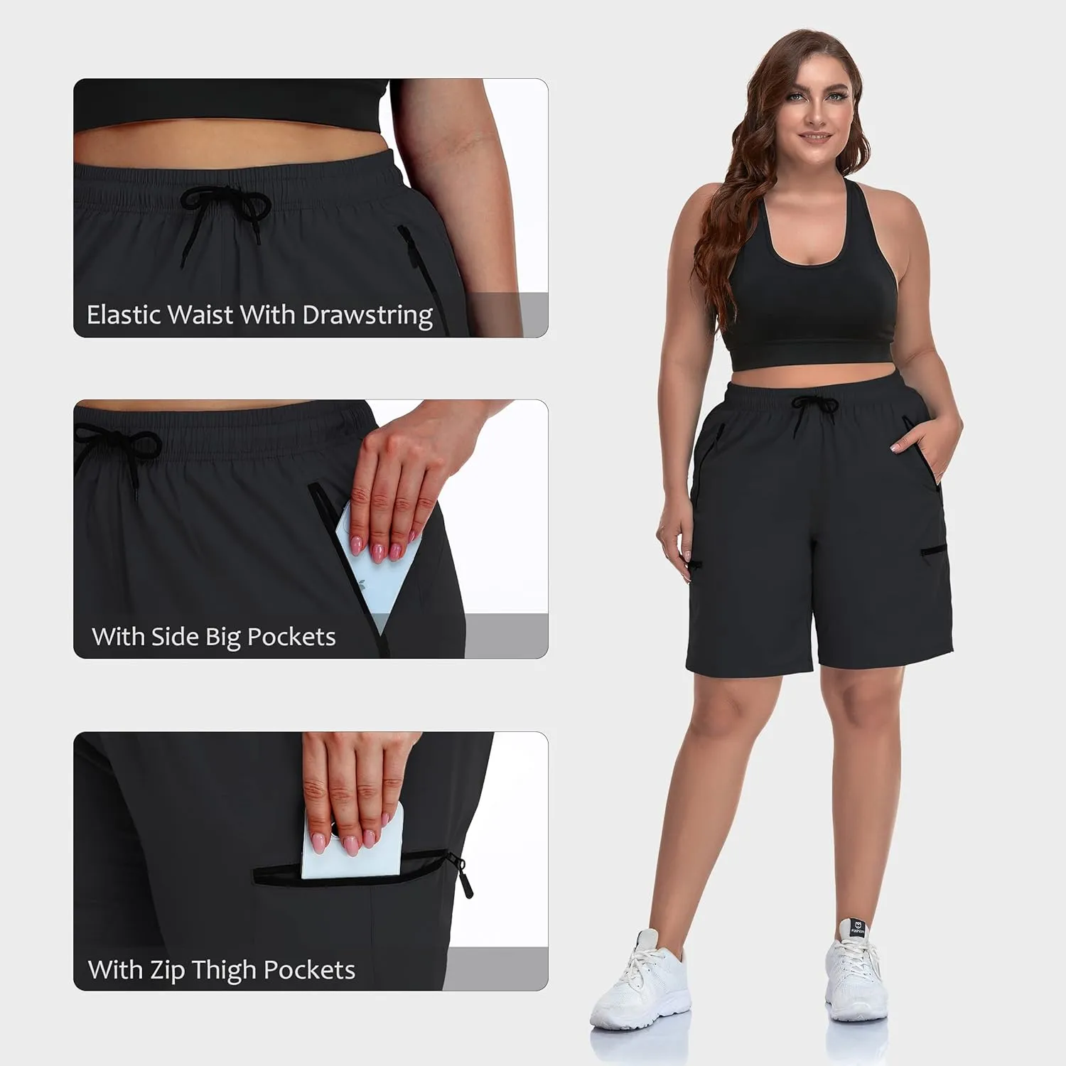 SEKINO Women's Plus Size Hiking Cargo Shorts Lightweight Quick Dry Summer Shorts Athletic Outdoor Shorts Zippered Pockets