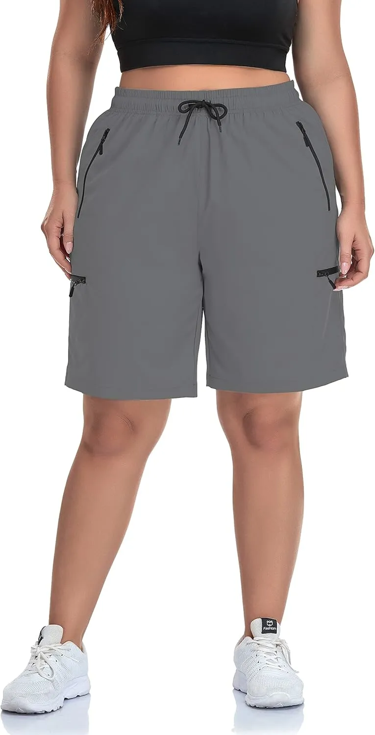 SEKINO Women's Plus Size Hiking Cargo Shorts Lightweight Quick Dry Summer Shorts Athletic Outdoor Shorts Zippered Pockets