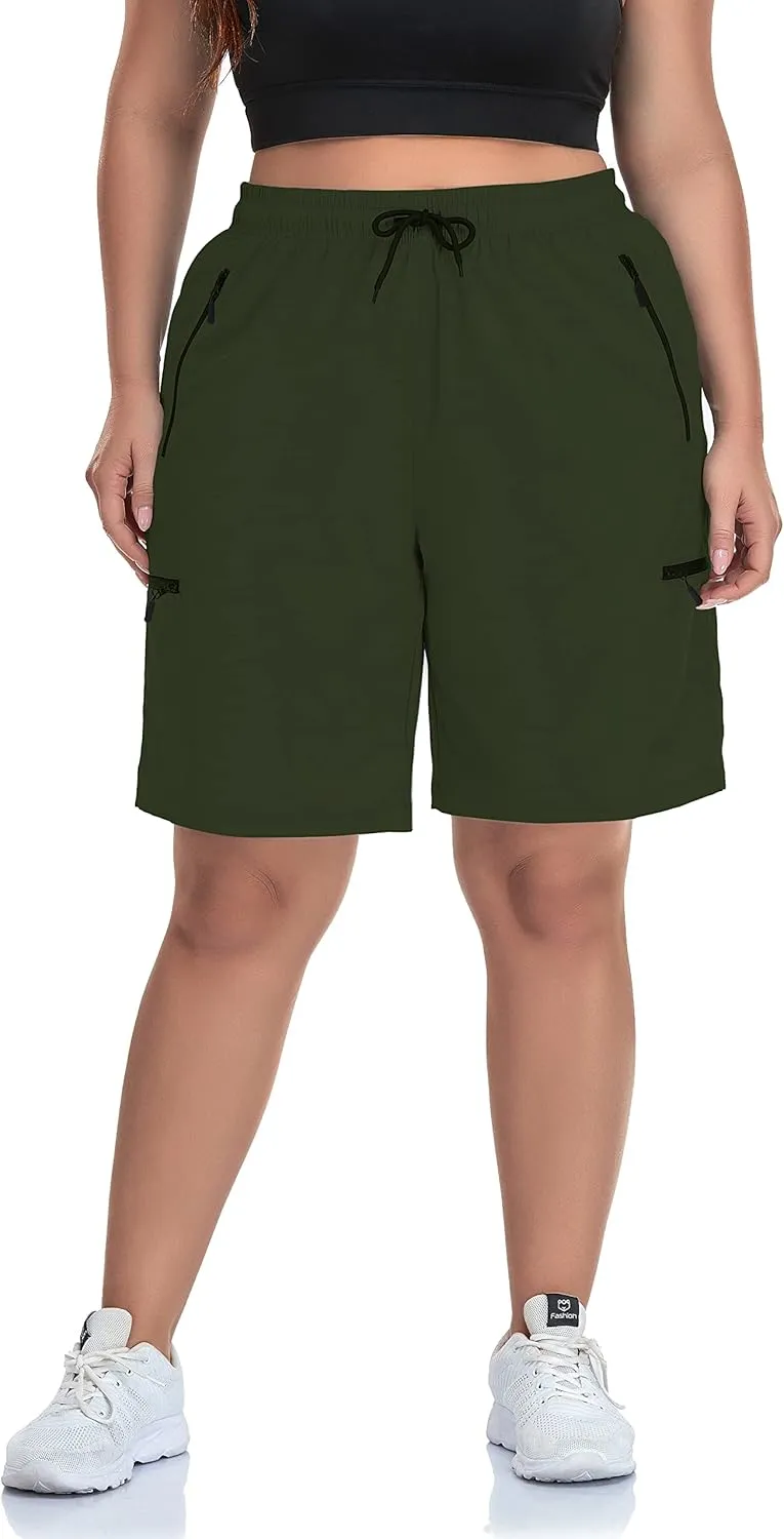 SEKINO Women's Plus Size Hiking Cargo Shorts Lightweight Quick Dry Summer Shorts Athletic Outdoor Shorts Zippered Pockets