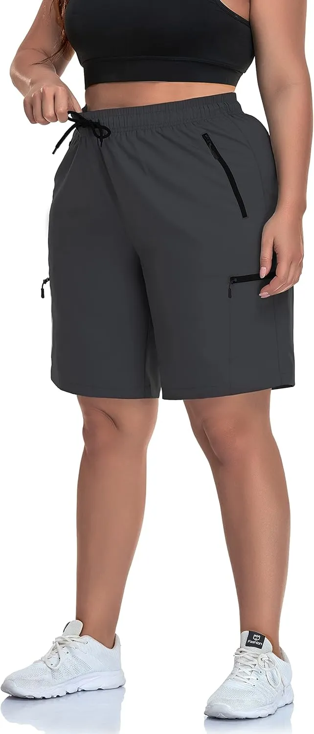 SEKINO Women's Plus Size Hiking Cargo Shorts Lightweight Quick Dry Summer Shorts Athletic Outdoor Shorts Zippered Pockets