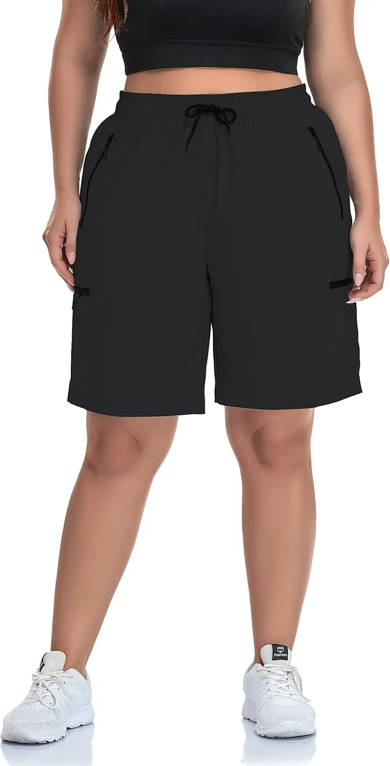 SEKINO Women's Plus Size Hiking Cargo Shorts Lightweight Quick Dry Summer Shorts Athletic Outdoor Shorts Zippered Pockets