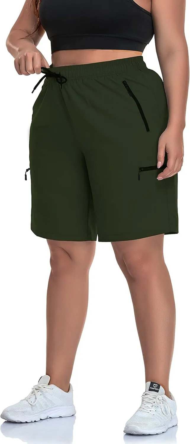 SEKINO Women's Plus Size Hiking Cargo Shorts Lightweight Quick Dry Summer Shorts Athletic Outdoor Shorts Zippered Pockets