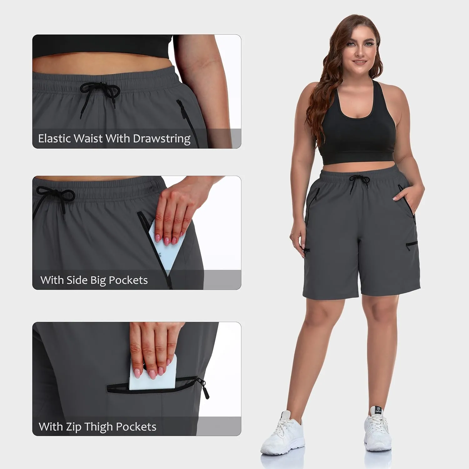 SEKINO Women's Plus Size Hiking Cargo Shorts Lightweight Quick Dry Summer Shorts Athletic Outdoor Shorts Zippered Pockets