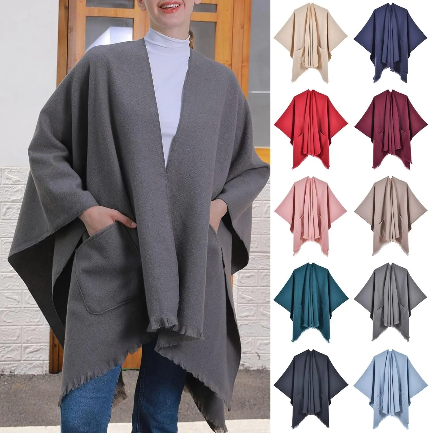 Shawl Wraps for Women Warm Chunky Shawl Scarves Fall Winter 2024 Cape Cardigan Sweaters Open Front Poncho Trendy
