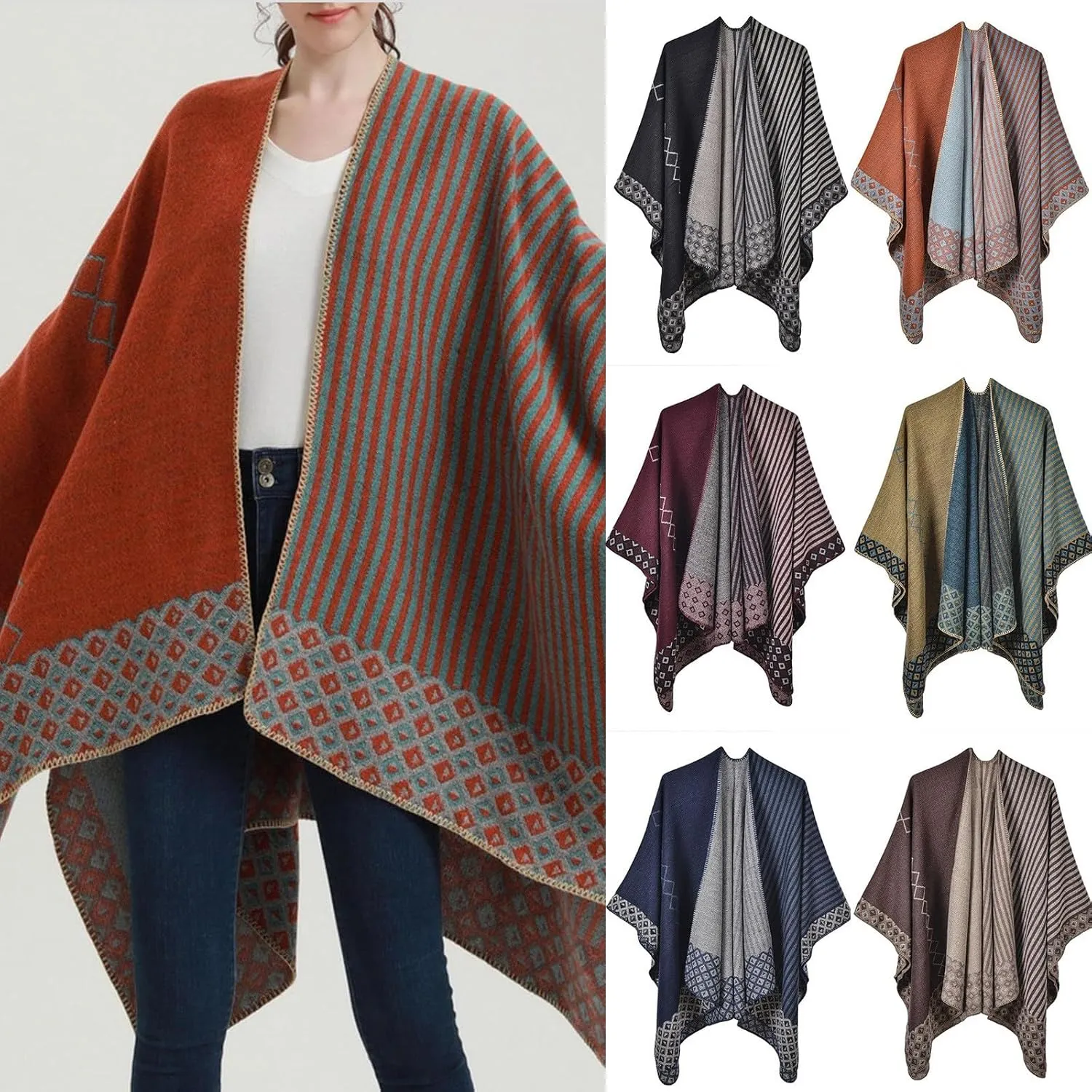 Shawl Wraps for Women Warm Chunky Shawl Scarves Fall Winter 2024 Cape Cardigan Sweaters Open Front Poncho Trendy