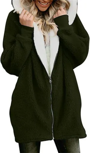 Sherpa Jackets for Women 2023 Plus Size Full Zip Up Hooded Fuzzy Fleece Jacket Trendy Warm Winter Coat Plush Hoodies Outwear