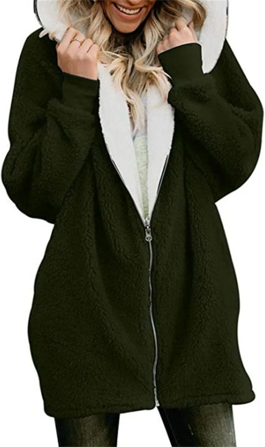 Sherpa Jackets for Women 2023 Plus Size Full Zip Up Hooded Fuzzy Fleece Jacket Trendy Warm Winter Coat Plush Hoodies Outwear