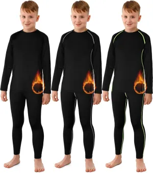 Suhine 3 Sets Thermal Underwear for Kids Boys Girls Winter Base Layer Athletic Compression Fleece for Sport Football