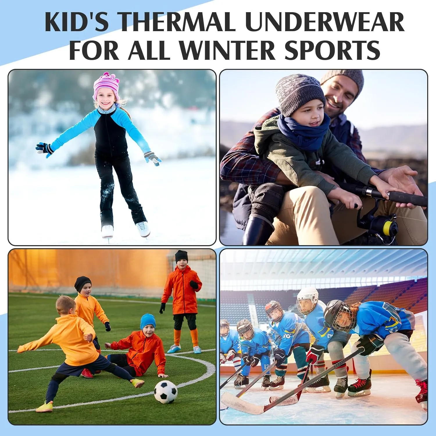 Suhine 3 Sets Thermal Underwear for Kids Boys Girls Winter Base Layer Athletic Compression Fleece for Sport Football