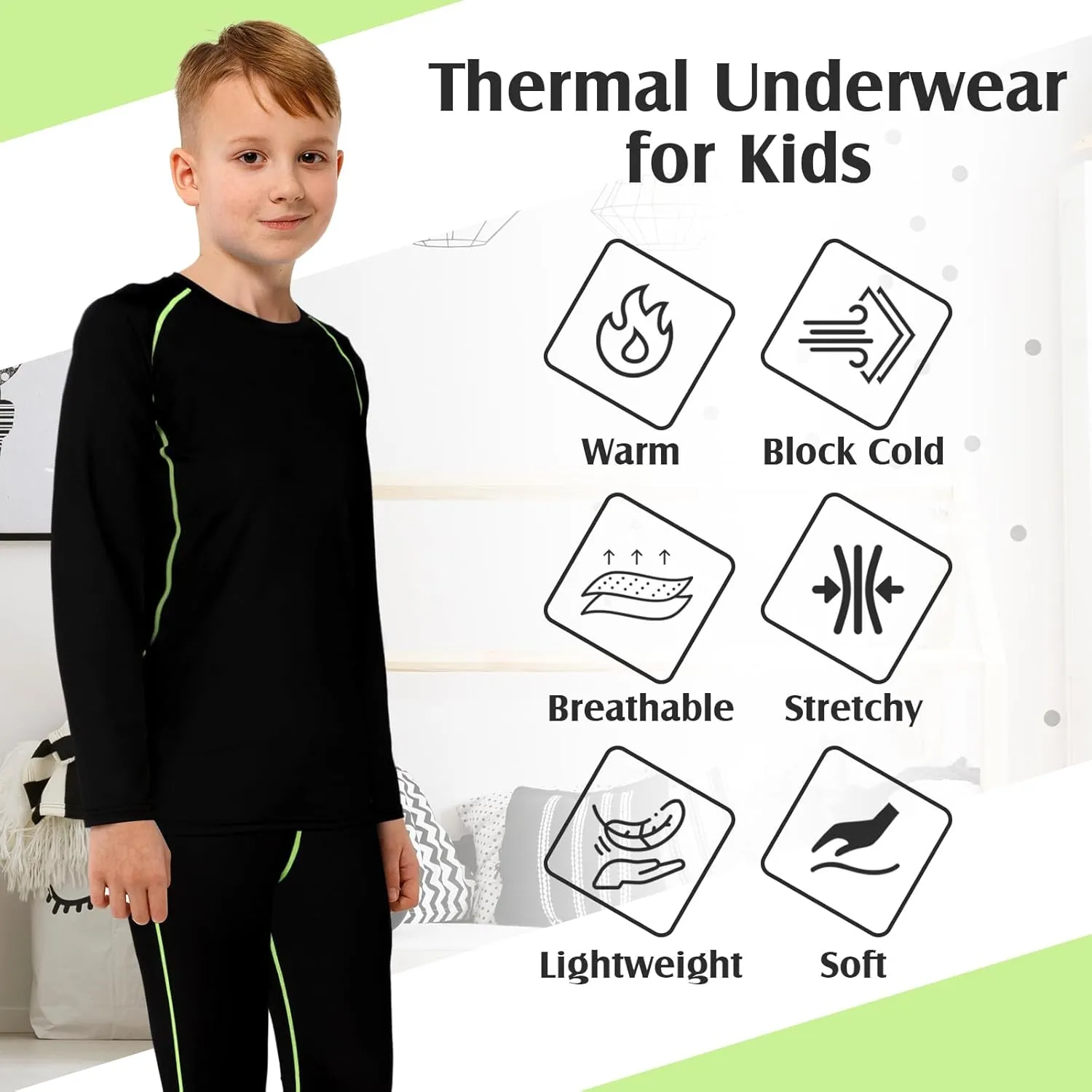 Suhine 3 Sets Thermal Underwear for Kids Boys Girls Winter Base Layer Athletic Compression Fleece for Sport Football