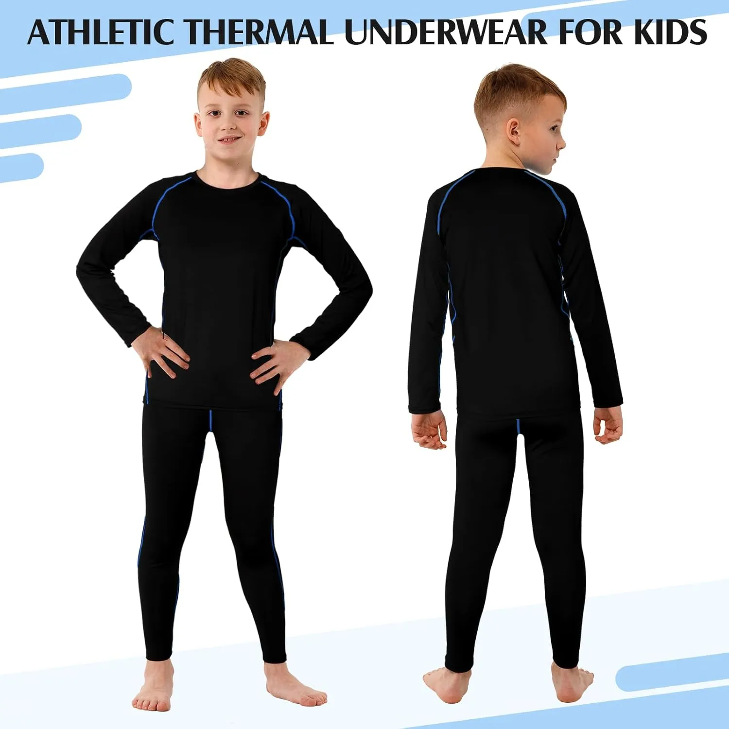 Suhine 3 Sets Thermal Underwear for Kids Boys Girls Winter Base Layer Athletic Compression Fleece for Sport Football