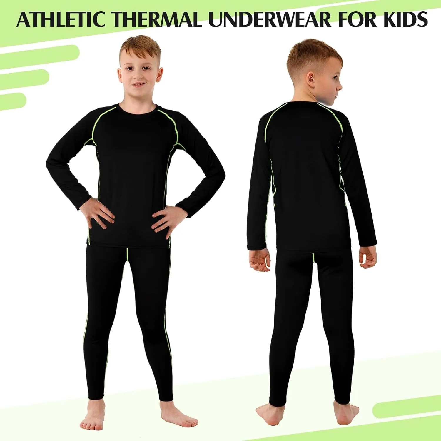 Suhine 3 Sets Thermal Underwear for Kids Boys Girls Winter Base Layer Athletic Compression Fleece for Sport Football
