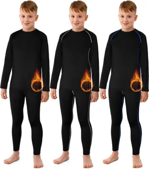 Suhine 3 Sets Thermal Underwear for Kids Boys Girls Winter Base Layer Athletic Compression Fleece for Sport Football
