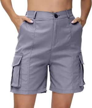 Summer Bermuda Cargo Shorts Women Knee Length Hiking Shorts 6 Pockets Casual High Waisted Camping Travel Shorts 2024